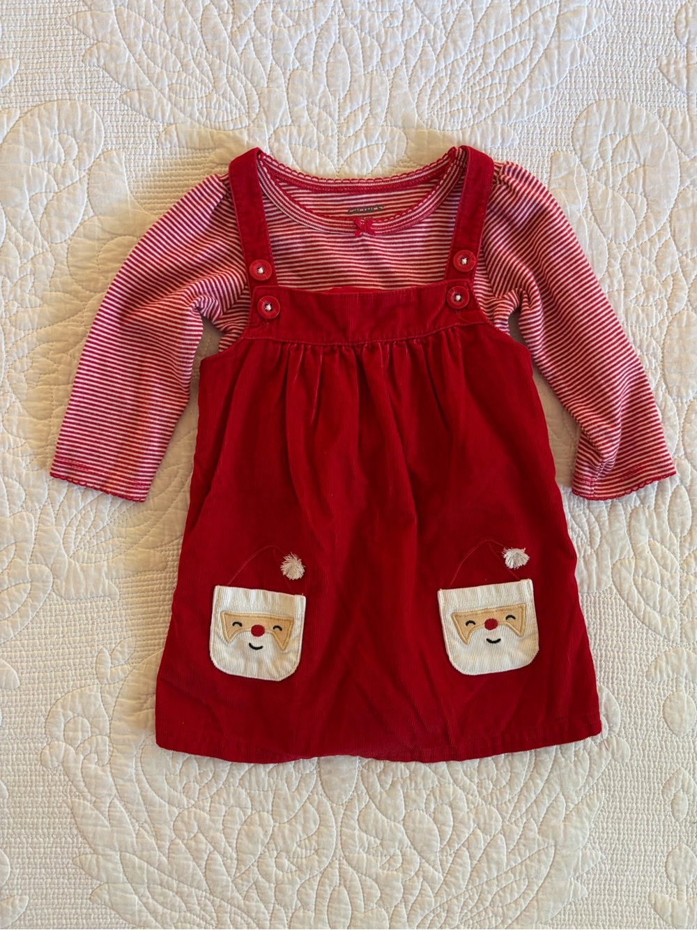 Carter's Red Corduroy Pinafore with Red & White Striped Top